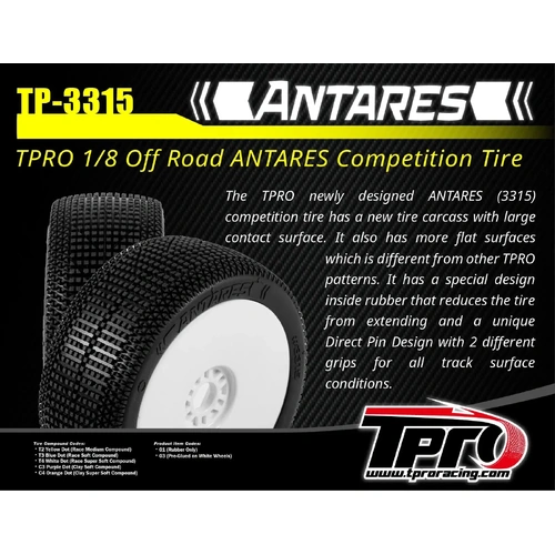 TPRO ANTARES T3 Soft Mounted on white Rims (2pcs)